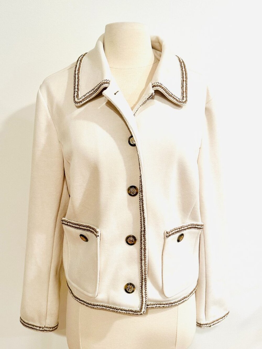 Bagatelle Collection New York Ivory Contrast Trim Lady Jacket Coat Cream Size L